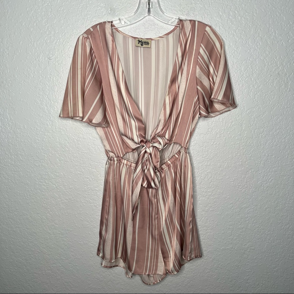 Show Me Your Mumu Striped Pin Gia Shorts Romper Tie Front Short Sleeve Medium